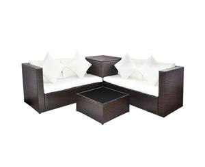 14 Pieces Lounge Set Poly Rattan Brown Patio Wicker Table Furniture