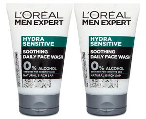 2 x L'Oral Paris Men Expert Hydra Sensitive Soothing Daily Face Wash 100mL