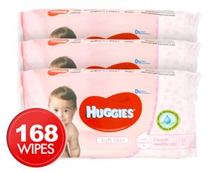 3 x Huggies Baby Soft Skin Wipes 56pk