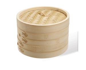 6 Inch Bamboo Steamer Set-2 Steamer Baskets with 1 Lid