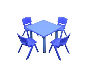 60x60cm Square Blue Kid's Table and 4 Blue Chairs