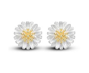 .925 Sterling Silver Daisy In Bloom Studs Earrings-Silver