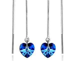.925 Sterling Silver Majestic Hearts Threaders Embellished with Swarovski crystals-Silver/Blue