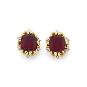 9ct Gold Created Ruby & Diamond Oval Antique Filigree Earrings