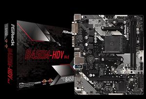 ASRock B450M-HDV R4.0 AMD B450/2xDDR4/1xPCIEx16/HDMI/DVI/D-SUB/M.2/MicroATX Motherboard
