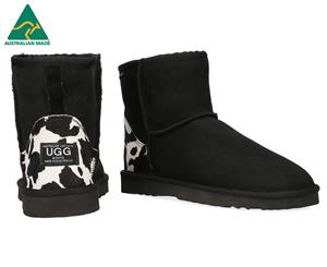 Australian Leather Women's Classic Short Ugg Boots - Cow Print/Black