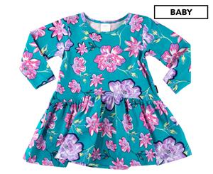 Bonds Baby Girls' Stretchies Long Sleeve Dress - Fantasia Floral Miami Teal
