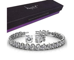 Boxed Venice Bracelet & Earrings Set White Gold Embellished with Swarovski crystals-White Gold/Clear
