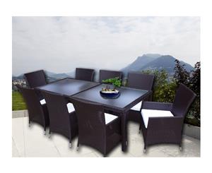 Brown Millana 8 Seater Wicker Outdoor Dining Setting With Dark Grey Cushion Cover