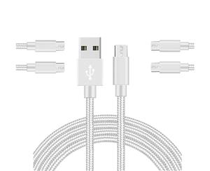 Catzon 1M 2M 3M 5Packs Micro USB Cable Nylon Braided Phone Cable Fast Charger Cable USB Cord -Silver