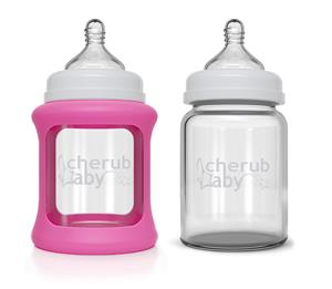 Cherub Baby Glass Bottle 150ml Twin Pack with Protective Colour Change Silicone Sleeve - Pink