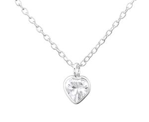 Childrens Sterling Silver and Crystal Heart Necklace