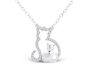 De Couer Sterling Silver Diamond Mom & Child Necklace (1/10CT TDW H-I Color I2 Clarity)