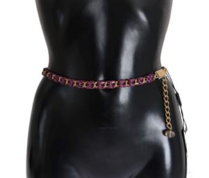 Dolce & Gabbana Purple Leather Crystal Gold Belt