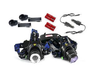 Elinz 2x Headlight LED Torch CREE XM-L T6 Zoomable Headlamp Rechargeable 18650 Batteries