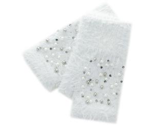 Evvor Womens Pearl Soft Touch Acrylic Fingerless Gloves - White