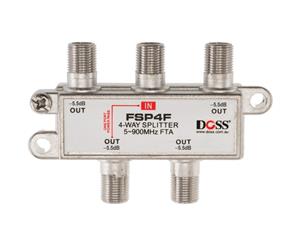 FSP4F 4 Way 'F' Splitter Free To Air 1X DC Power Pass 900Mhz 9328202020871 4-Way 75&Omega Coaxial Splitter