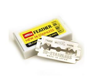 Feather Hi-Stainless Platinum Coated Double Edge Blades - 10 Blades