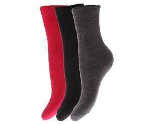 Floso Childrens Boys/Girls Winter Thermal Socks (Pack Of 3) (Black/Grey/Hot Pink) - K105