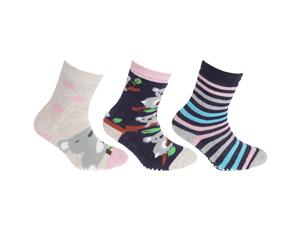 Floso Childrens Girls Cotton Rich Gripper Socks (3 Pairs) (Navy/Beige/Pink) - K354