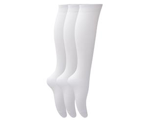 Floso Girls Long Cotton Socks (3 Pairs) (White) - K369