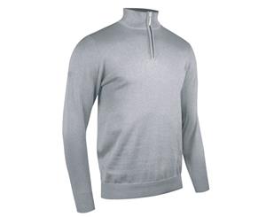 Glenmuir Mens Plain Zip Neck Cotton Golf Sweater/Jumper (Light Grey Marl) - RW4180