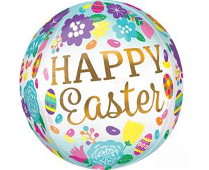 Happy Easter Eggs & Tulips Orbz XL Balloon Round