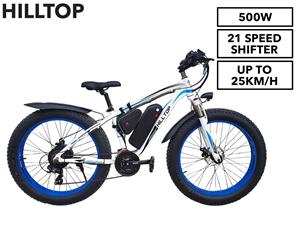 HillTop Fatboy 35V 500W 21-Speed Electric Bike - Blue