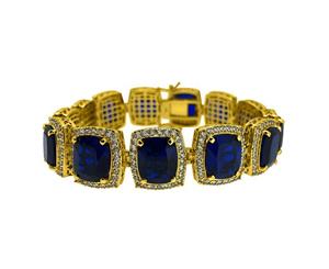 Iced Out Bling ROYAL CZ Bracelet - gold / sapphire - Gold