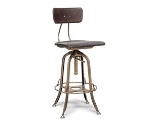 Industrial Swivel Adjustable Height Bar Stool Chair with Back - Dark French Brass