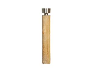 JAMES 38cm Tall Single Candle Holder - Natural Timber with Brushed Silver Top