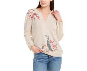 Johnny Was Cashmere Split Neck Embroidered Top