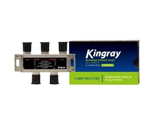KSP4FRPP KINGRAY 4 Way 5-2400 Mhz Splitter Reverse Power Pass All Ports the Voltage Passes Through the Splitter To Power Active Taps 4 WAY 5-2400