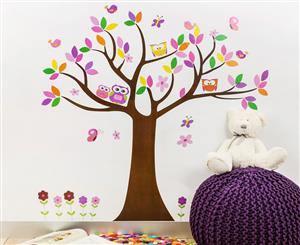 Kids' 120x105cm Wall Decal - Tree with Pastel Leaves & Owls