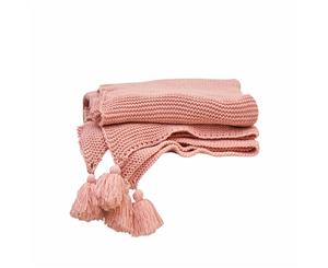Knitted Fringed Throw 130cm*160cm-Pink