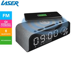 Laser 4-in-1 Digital Alarm Clock Radio + Bluetooth Speaker w/ Qi Wireless Charging - Grey