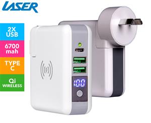 Laser Wireless Travel Charger 6700mAh Power Bank w/ 4 Plugs