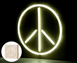 Lazy Dayz 23x17cm Neon Peace Sign on Wooden Mount Art - White