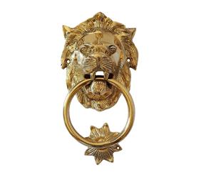 Lion Head Door Knocker In Polished Brass