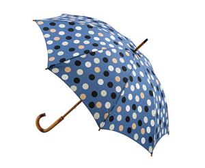 Manual Wood Umbrella Blue Polka Dots