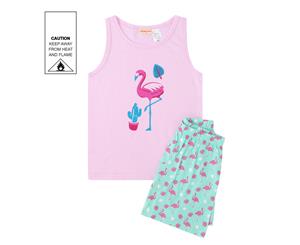 MeMaster - Junior Girls Flamingo Tank Pyjama Set - Pink