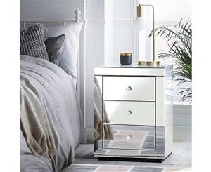 Mirrored Bedside tables Drawers Crystal Chest Nightstand Glass Silver