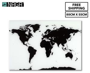 NAGA 80x55cm World Map Magnetic Glassboard - Black/White