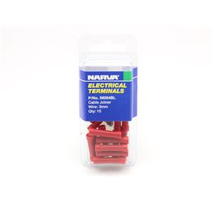 Narva 3mm Red Electrical Terminal Cable Joiner - 15 Pack
