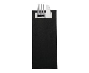 Pack of 600 Europochette Kraft Black Cutlery Pouch with White Napkin