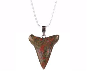 Patterned Shark Tooth Necklace With Sterling Silver Chain Brown