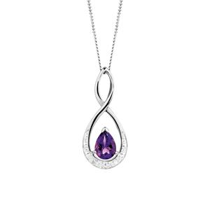 Pendant with Amethyst & Diamond in 10ct White Gold