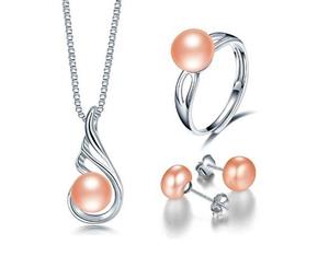 Pink Elegant Pearl Pendant Ring and Earring Set