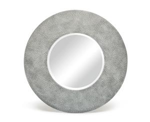 Round Silver Bevelled Wall Mirror with Iron Croc Pattern Frame