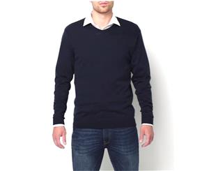 Russell Collection Mens V-Neck Knitted Pullover Sweatshirt (Cranberry Marl) - BC1012